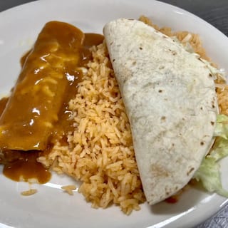 A. Beef Burrito, Beef Enchilada & Rice