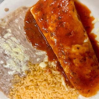 K. Beef Burrito, Rice & Beans