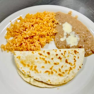 73. Cheese Quesadilla, Rice & Beans